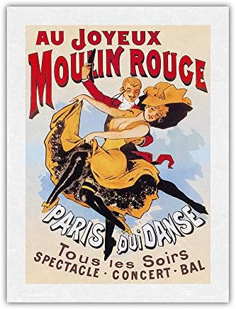 Au Joyeux Moulin Rouge (Щастлив в Мулен Руж) - Танцово кабаре - Париж, Франция - Реколта театрална билборд 1890 - Художествена печат 9 x 12