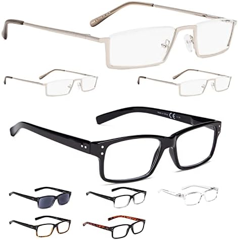 LUR 3 опаковки на метални очила за четене в полукръгла рамка + 6 опаковки класически очила за четене (само за 9 двойки ридеров