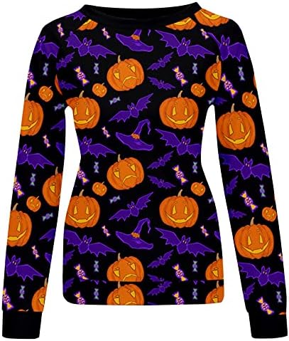 Сладък графичен пуловер, потници за жени, ризи с кръгло деколте и дълъг ръкав, ежедневни hoody с тиква за Хелоуин