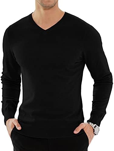 От началото на ГОДИНАТА, Мъжки Ежедневни Оборудвана Пуловер С V-образно деколте и Дълъг Ръкав, Възли Пуловери-Пуловери