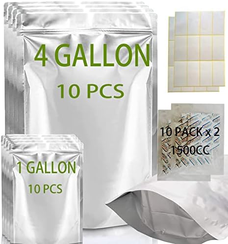 4-Галлоновые майларовые пакети за съхранение на хранителни продукти С мивки кислород 1500cc (10 * 2 опаковки), сублимационен печат простор Включва 4-галлоновые и 1-галлон?
