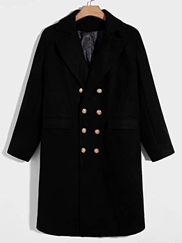 Якета OSHHO за Жени и мъже, Двубортное палто с ревера и джоб с капак на шията (Цвят: Черен Размер: Голям)