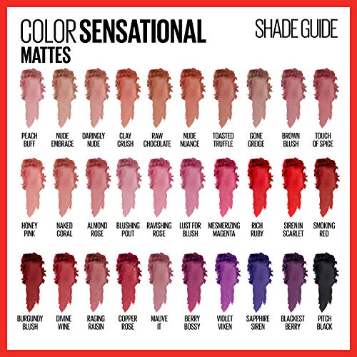 Червило Maybelline Color Sensational, За грим на устни, Мат, Хидратиращи червила, телесен цвят, Розово, Червено, Слива цвят на устните, Гол Прегръдка, 0,15 грама; (Опаковка може да ва?