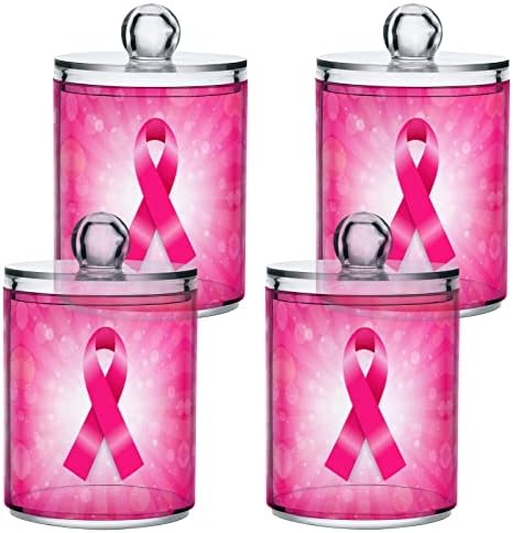 YYZZH Розовата Лента от Рак на млечната жлеза С Сверкающим Точков Принтом, 4 опаковка, Притежател на Qtip, Диспенсер
