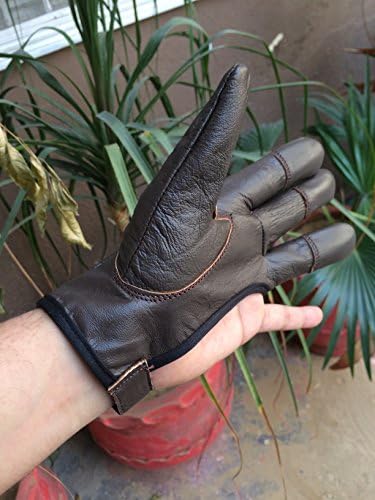 Традиционна Кожена ръкавица за стрелба с лък Ръкавица от естествена кожа (Шоколадово-кафява, малка, за да се носят на лявата ръка)