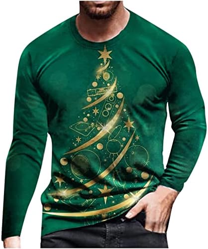 Xmas_ShirtMen Случайни Коледен Пуловер с 3D Дигитален Печат и Лък, Блуза с кръгло деколте и дълъг Ръкав, Тениски