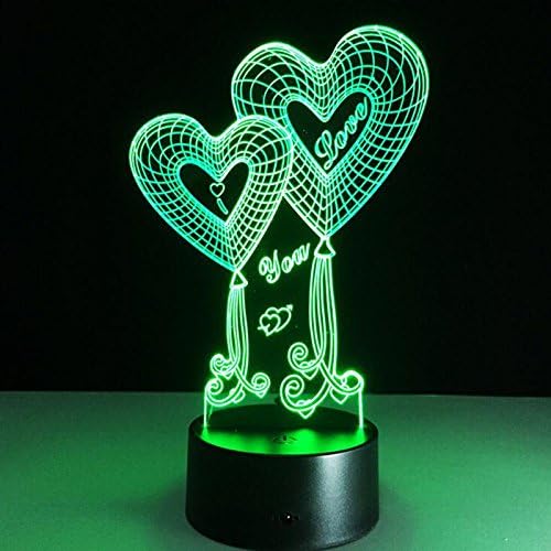 2 Любовни Сърце 3D Визуален Ефект 7 Цвята Промени USB Led нощна светлина Настолна Лампа за Подарък Гаджета