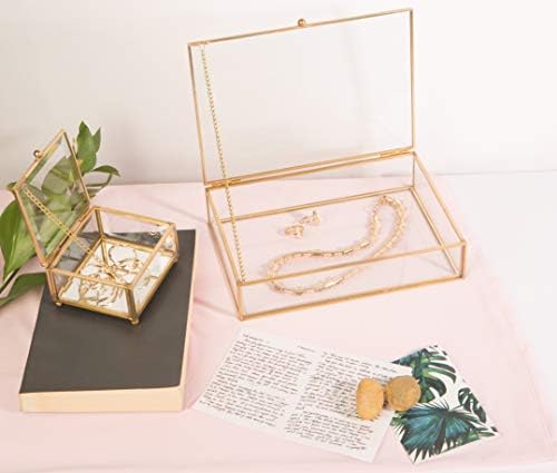 Начало Детайли Реколта Стъклена Кутия за Подаръци с Огледален Дъно, Органайзер за Бижута, Декоративен Акцент, Суета, Сватбен