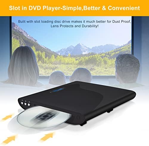 Вграден DVD плейър Famishow за телевизор, Напълно регионален DVD плейър с AV изход / HDMI и USB вход, HDMI кабел, дистанционно управление, AV кабел в комплект, за монтаж на стена (чер