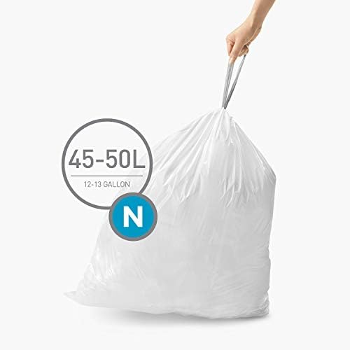 торби за боклук simplehuman Code N, 60 Притурки, Бял, Брой и Code R, Специално Подбрани Торби за боклук с завязками