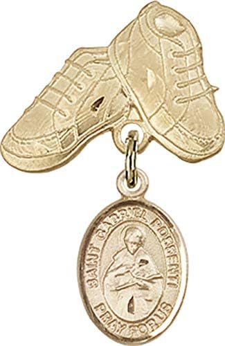 Детски икона Jewels Мания за талисман на Свети Гавриил и игла за детски сапожек | Детски иконата със златен пълнеж с талисман