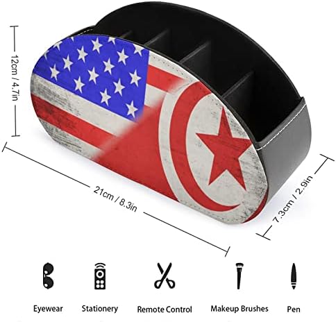 Знамена на САЩ и Тунис, държач за дистанционното управление, кожен настолен органайзер за канцеларски принадлежности, с дистанционно