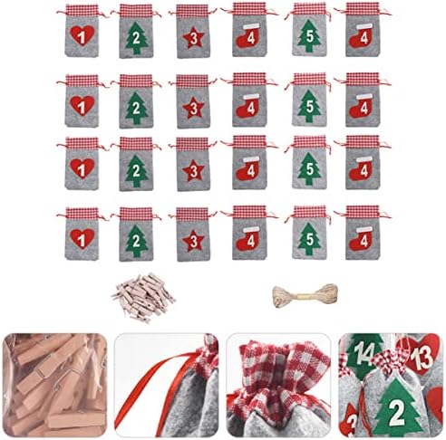 Alipis 2 комплекта Дървени Календари дантела прозорци, Памучни Торби за подаръци, Занаяти за Коледа, Коледни