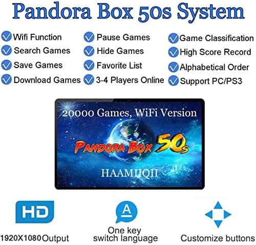 Аркадна игра конзола HAAMIIQII - Установено 20000 игри, версия на Wi-Fi, Слот машина Pandora Box 50-те, 1920x1080 P, 3D игри, за До 4 играчи, в Списъка на избраните / най-Новите, Търсене на / Оп?