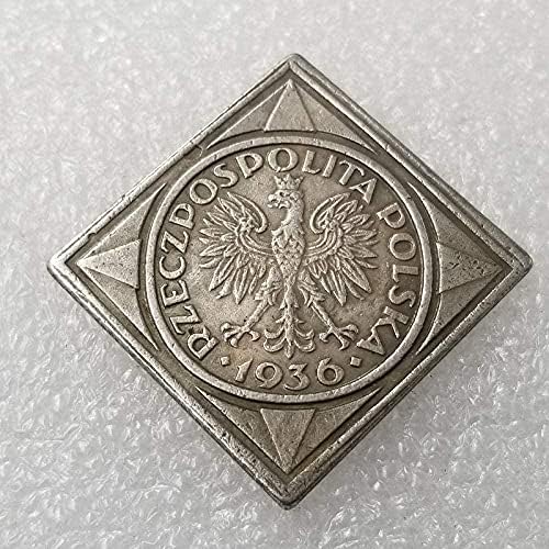 Старинни Занаяти 1936 Полска Месинг Сребърно Покритие Стар Сребърен Долар Кръгла Сребърна Сребърна Монета 1155