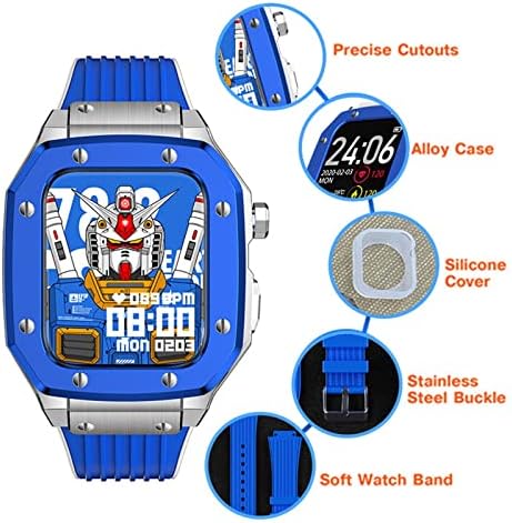 Каишка за часовник от сплав DYIZU за Apple Watch Серия 7 6 5 4 SE 45 мм 42 мм 44 мм Луксозен Метален Гумена каишка от Неръждаема