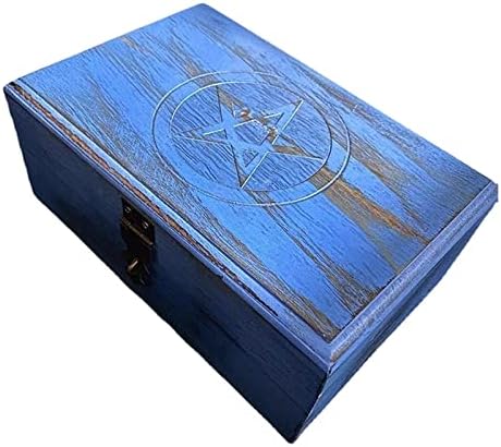 Реколта Ковчег за Бижута с Ключ Кристален Кутия За Съхранение на Wicca Пентаграм Дъб Дървена Кутия Дървена Кутия