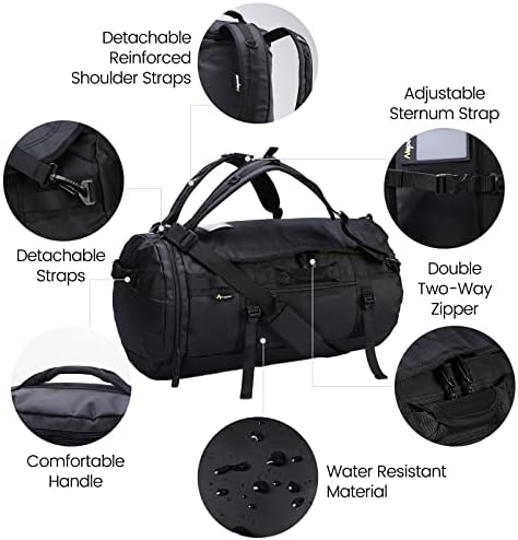 Голяма спортна чанта-раница Nepest, 3-Лентов Водоустойчива спортна чанта за фитнес зала с отделение за обувки за спортни тренировки и пътуване (Черна, 90 л)