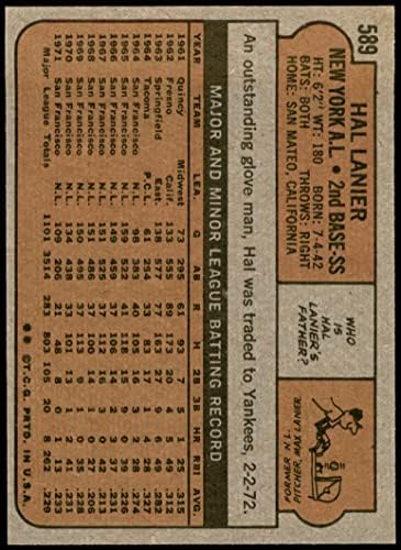1972 Topps 589 Хал Ланье Ню Йорк Янкис (Бейзболна картичка) EX/ MT + Янкис