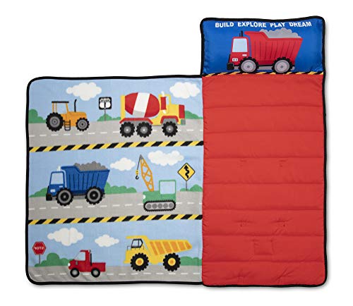 Комплект детски стелки за сън Funhouse Construction Area Trucks – Включва възглавница и флисовое одеяло – чудесно