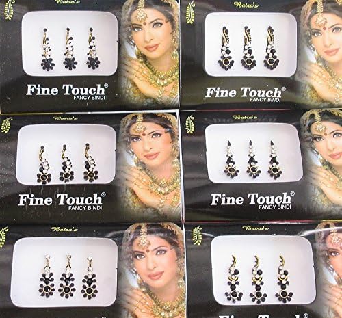 6 Черни Bindi 2 опаковки Индийски Bindi Голям размер / Самозалепващи се / Черни Bindi / Аксесоари за танци / Индийското изкуство / Опаковка Bindi