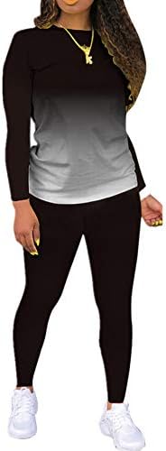 Жена пуловер с равен брой гласове-боя PINLI, Комплект от две части, Всекидневни топ с къс ръкав и панталони с принтом