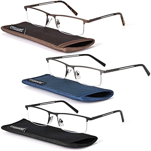 EYEGUARD 3 Опаковки Синьо-Леки Очила За Четене Мъжки Стилни Метални Полукадровые Очила За Четене С Пружинным тръба на шарнирна