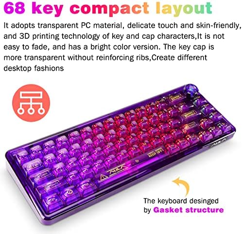 Ръчна детска клавиатура CC MALL с 60% преносим прозрачна подложка, Компактна клавиатура с подсветка RGB, 68 Прозрачни
