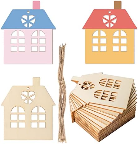 Незаконченная Дървена Етикет във формата на Къщи, Окачен на Дървен Отвор, Празни Дървени Филийки, Дървени Подаръчни Етикет с