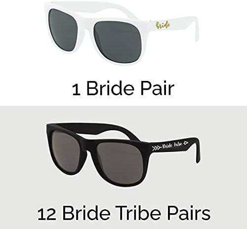 Слънчеви Очила за моминско парти There Forever Studios Черен Цвят – 12 опаковки, Сватбени точки Bride Tribe и Шаферка на Едро