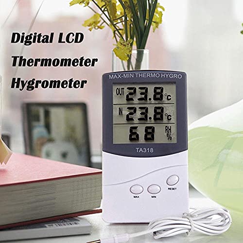 Вътрешен и Външен Термометър-Влагомер, Сензор за температура и влажност на въздуха TA318 с LCD дисплей за Жилища, Офиси,