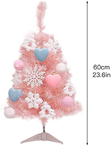 Настолен Комплект Розови Коледни Елхи STOYRB 23,6 Инча, Предварително осветени Изкуствена Коледна Бор с led Венец,