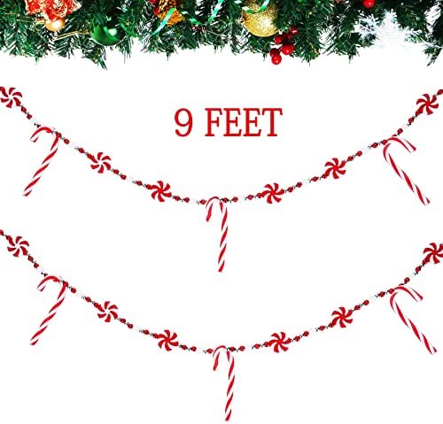 WHQXFDZ 9 фута Коледна Гирлянда от Конфетного Тръстика, Коледно Дърво, Конфетное Пластмасова Украса, коледа Коледа Венец,