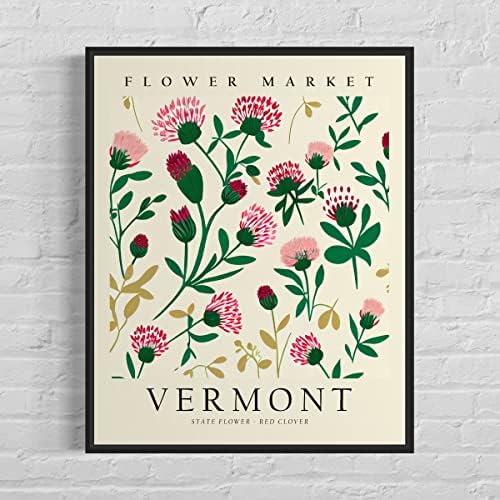 Художествена печат на щата Вермонт, Арт декор на стената плакат на щата Вермонт, Пътен плакат с карта на щата Върмонт, Декорация