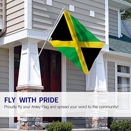 Флаг на Ямайка Anley Fly Breeze 3x5 фута - Ярък цвят и защита от избледняване - Платно надмощие с двойна миг - Националните флагове на Ямайка от полиестер с медни втулками 3 X 5 ?