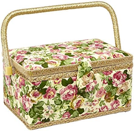 Кошница за шиене с флорални принтом - Кутия за съхранение на шевни принадлежности с Подвижна чекмедже, вградена подложка