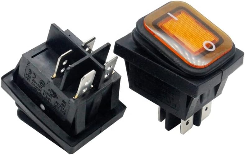 (1 опаковка) 16A 250V4 Щифт 2-позиционен превключвател за включване-изключване DPST Водоустойчива кухненско оборудване с жълт led подсветка - (Оранжев цвят)