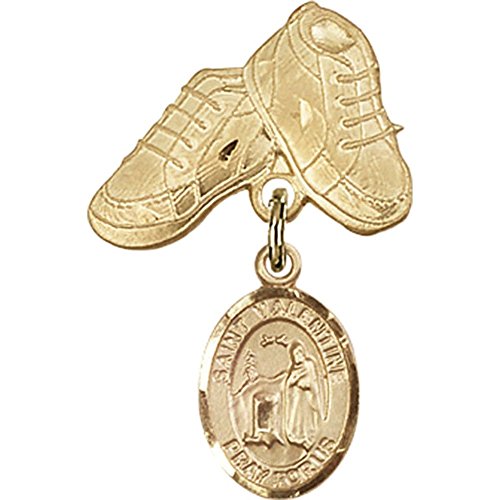 Детски иконата със златен пълнеж, окачване Свети Валентин от Рим и игла за детски сапожек размер 1 X 5/8 инча