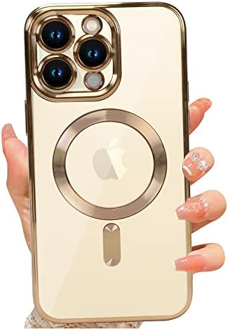 Магнитен прозрачен калъф WPCase, предназначен за iPhone 11 Pro Max Gold с [Защита на обектива на камерата и съвместим с MagSafe], Прозрачна, мека TPU покритие покритие, устойчив на уда