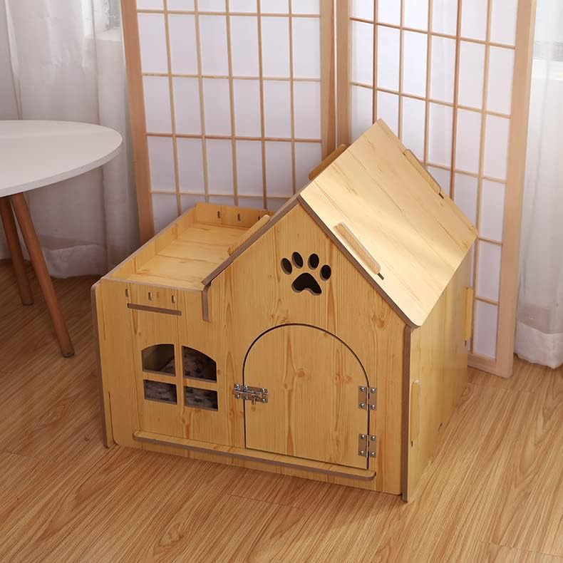 Дървени Къщички за котки MCNUSS, Кучешки Къщички за Малки Кучета с частичен морски Прозореца,Дървена Къщичка за домашни любимци