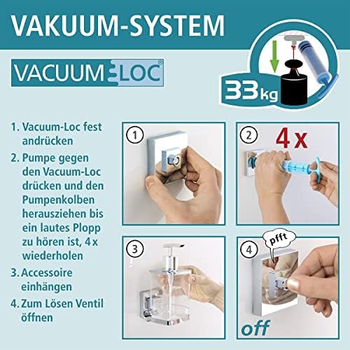 Четка за тоалетна WENKO Vacuum-Loc Quadro, Неръждаема Стомана, Сребрист блясък, 9,5 x 12,5 x 37 см