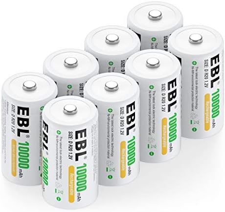 EBL Комплект от 8 Акумулаторна батерия Ni-MH D Cell капацитет 10000 ма, Отделението на отделението е включен