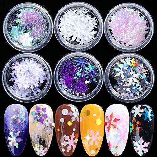 Снежинки Блестящи Пайети За нокти Коледни Стикери за дизайн на ноктите 3D Холографски Снежинки Люспи Блясък за