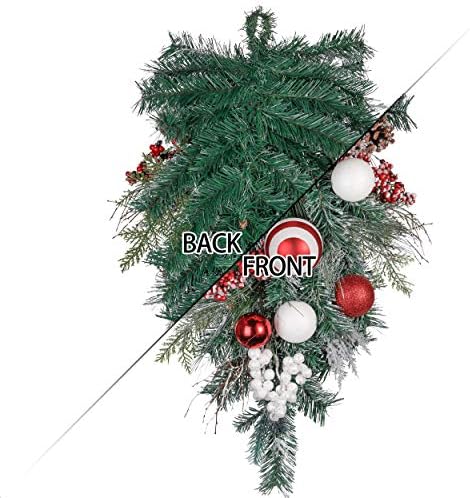 Severin Madelyn Prelit 24-инчов Традиционния Червено-бял Коледен Каплевидный ключодържател за входната врата, Изкуствен Ключодържател с Плодове, борови шишками и шариковыми