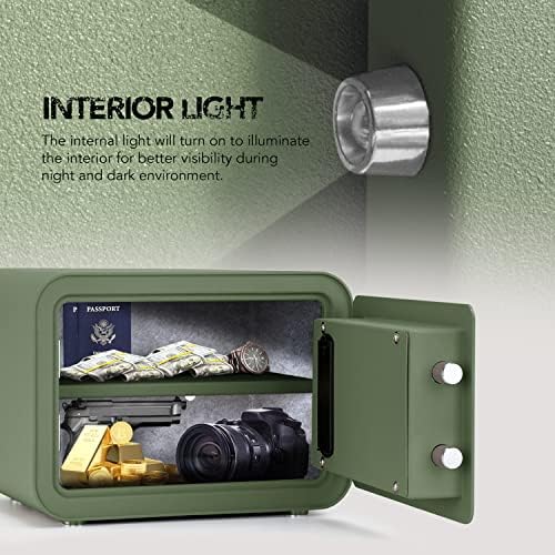 Сейф ISLANDSAFE с Вътрешно Осветление Caja Fuerte Small Digital Deluxe Electronic Personal Safes Box Сейф за Пари Сигурност за вашия дом офис Хотел Удобства (Зелени)