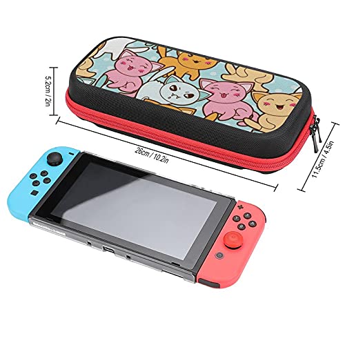 Калъф за носене на Nintendo Switch Case с бесшовным модел от картун Kawai с красиви котки. Устойчив на удари Твърд Защитен калъф с 20 Слота за карти игра, Вътрешен джоб за Joy-Проти