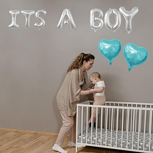 Това е банер с въздушно топка за момче на детската душа, Вечерни Украса, разкрива пол (сребрист цвят, 16 инча)...