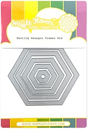 Печат на шестоъгълни рамки за вложени цветове Waffle Flower - Набор от матрици за вложени шестоъгълни рамки от съществено значение