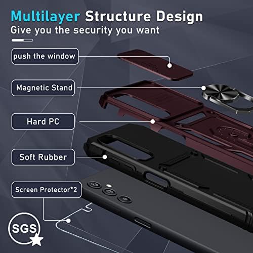 Калъф Samsung Galaxy A14 5G, Вграден в слайд-изложени на капака на обектива на камерата и защитно фолио на екрана, Сверхпрочный устойчив на удари Защитен калъф за цялото тяло
