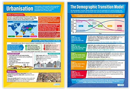 Плакати Блян Education Urbanization & the Economic World - серия от 4 | Плакати по география | Гланцирана хартия с размер 33 х 23,5 | Плакати за практикуване на географията | Образователни ди